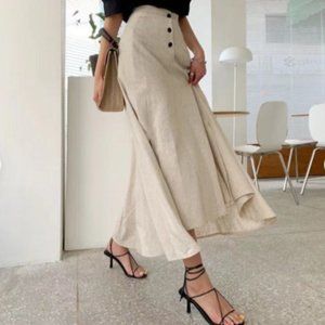 Hemp skirt button-trimmed A-line skirt